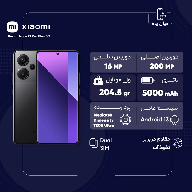 گوشی موبایل شیائومی مدل Redmi Note 13 Pro Plus 5G دو سیم کارت ظرفیت 512 گیگابایت و رم 12 گیگابایت گوشی موبایل شیائومی مدل Redmi Note 13 Pro Plus 5G دو سیم کارت ظرفیت 512 گیگابایت و رم 12 گیگابایت